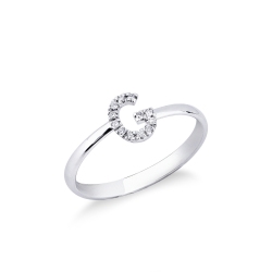 Bague en or blanc 18k avec lettre G sertie de diamants