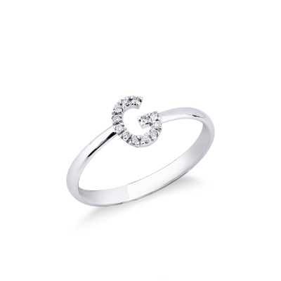 Bague en or blanc 18k avec lettre G sertie de diamants