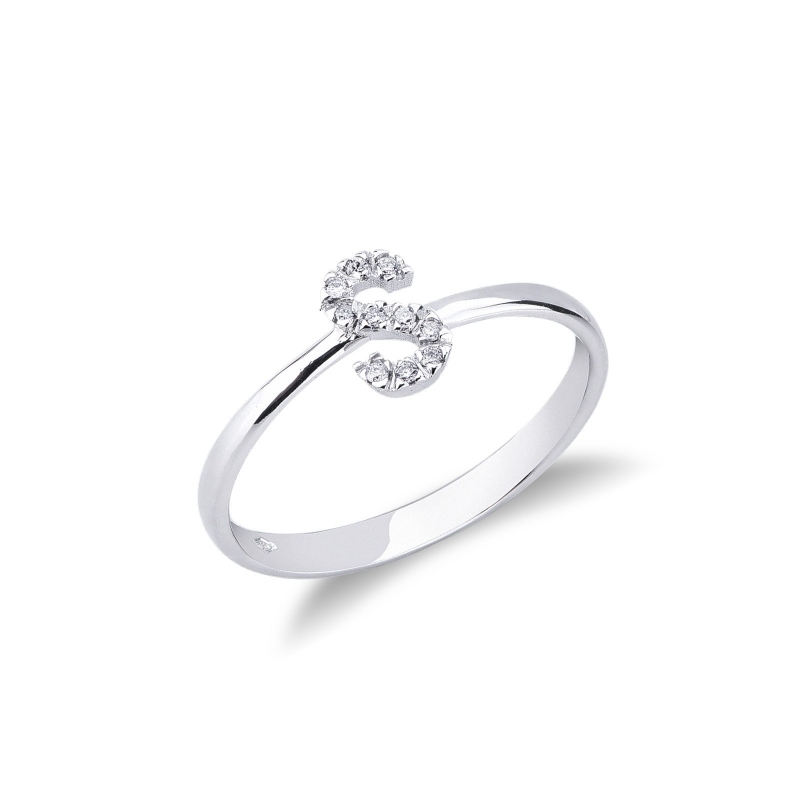 Bague avec lettre S en or blanc et diamants