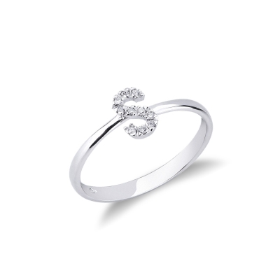 Bague avec lettre S en or blanc et diamants
