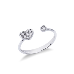 Bague ouverte en or blanc 18k avec cœur et diamants