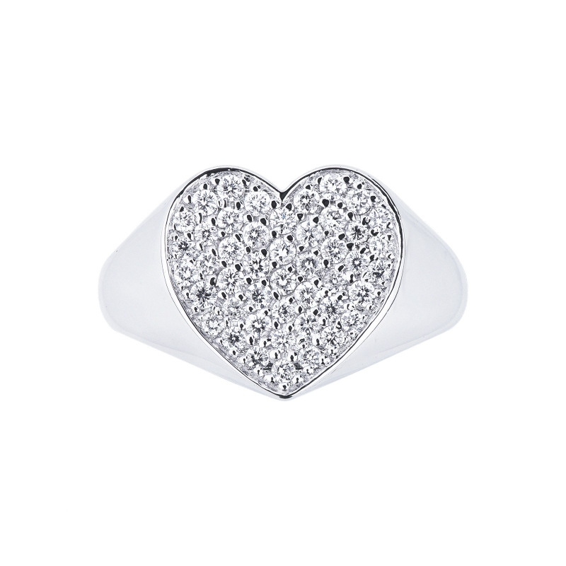 Bague en or blanc 18k avec pavé cœur diamants