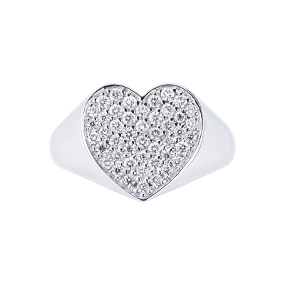 Bague en or blanc 18k avec pavé cœur diamants