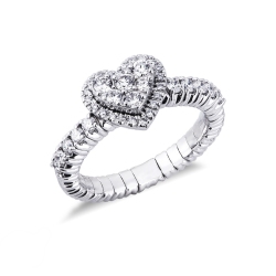 Bague coeur élastique en or blanc 18k avec diamants