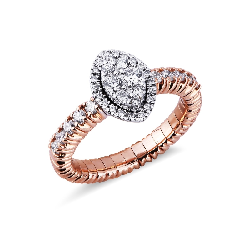 Bague extensible en or blanc et rose 18k avec diamants