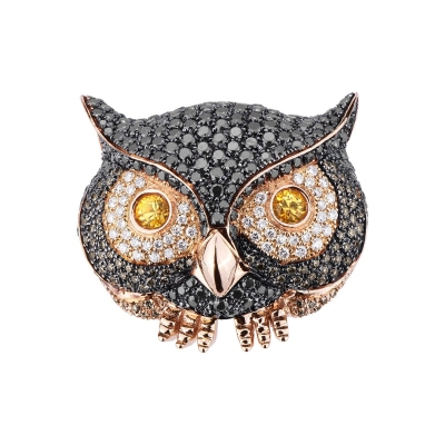 Bague hibou en or rose 18k avec diamants