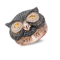 Bague hibou en or rose 18k avec diamants