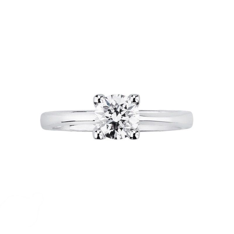 Bague solitaire diamant 0,70 ct or blanc 18k quatre griffes
