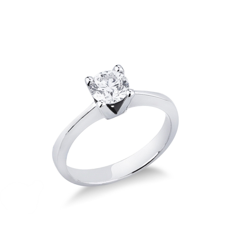Bague solitaire diamant 0,70 ct or blanc 18k quatre griffes