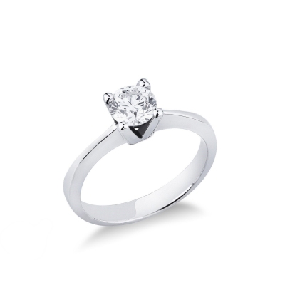 Bague solitaire diamant 0,70 ct or blanc 18k quatre griffes