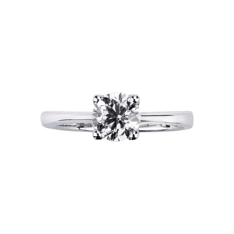 Bague solitaire linéaire à griffes en or blanc avec diamant ct. 0,90