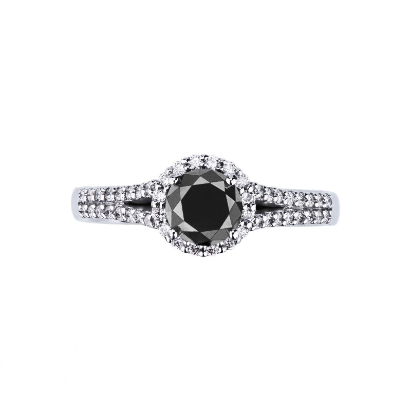 Bague en or blanc 18K avec diamant noir et diamants blancs