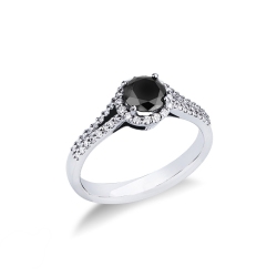 Bague en or blanc 18K avec diamant noir et diamants blancs