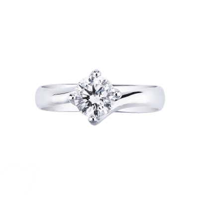 Bague solitaire en or blanc 18 carats avec diamant ct. 1.00