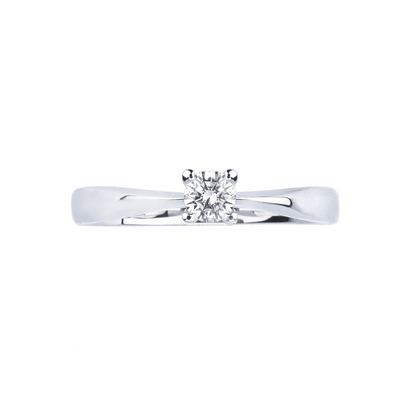 Bague Solitaire 4 Griffes en Or Blanc 18k avec Diamant 0,20 ct