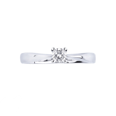 Bague Solitaire 4 Griffes en Or Blanc 18k avec Diamant 0,20 ct