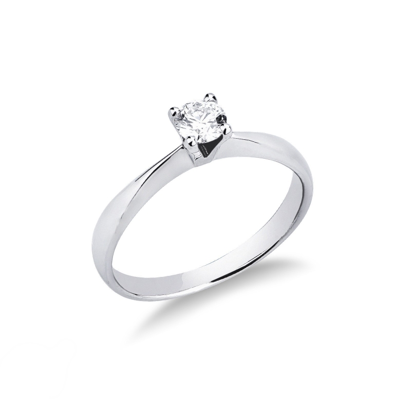 Bague Solitaire 4 Griffes en Or Blanc 18k avec Diamant Brillant 0,50 ct