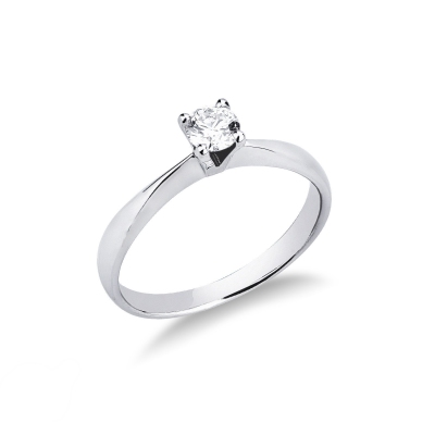 Bague Solitaire 4 Griffes en Or Blanc 18k avec Diamant Brillant 0,50 ct