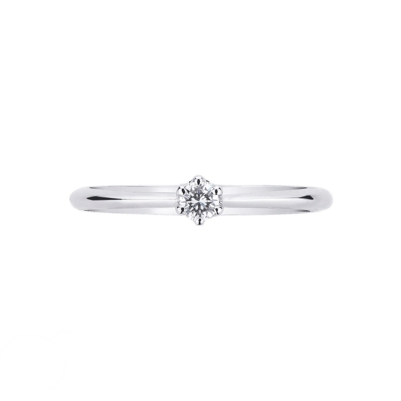 Solitaire 6 griffes avec diamant 0.10 ct et or blanc 18k