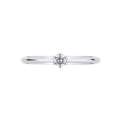 Solitaire 6 griffes avec diamant 0.10 ct et or blanc 18k