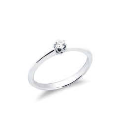 Solitaire 6 griffes avec diamant 0.10 ct et or blanc 18k