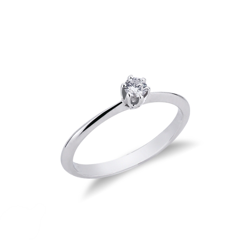 Bague solitaire or blanc diamant  0.15 ct serti sur 6 griffes 