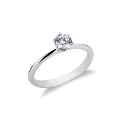 Bague de fiançailles à 6 griffes or blanc 18k avec diamant 0.50 ct