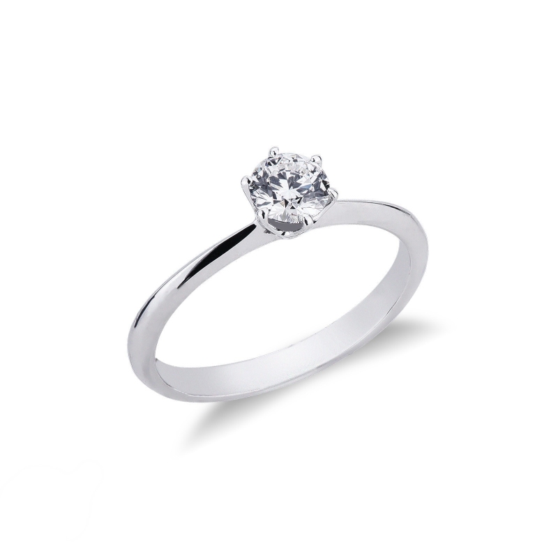 Bague de fiançailles à 6 griffes or blanc 18k avec diamant 0.50 ct