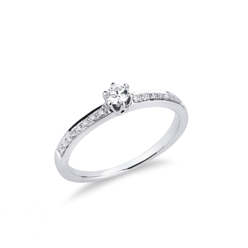 Bague solitaire à six griffes en or blanc 18 CT 