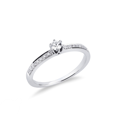 Bague solitaire en or blanc 18 carats avec diamants sur la monture