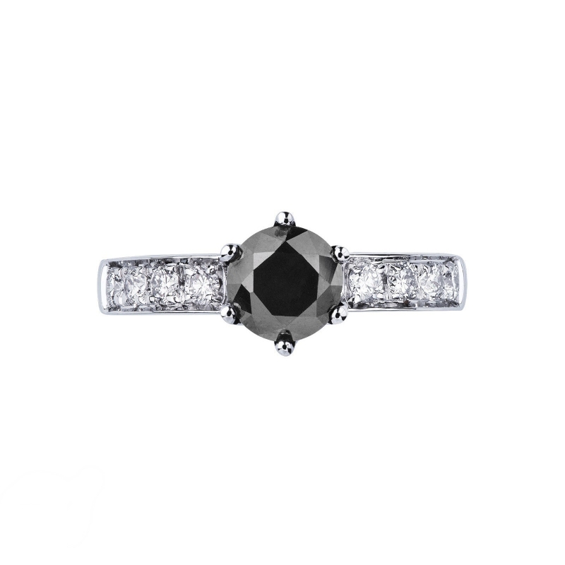 Bague solitaire en or blanc 18k et diamant noir