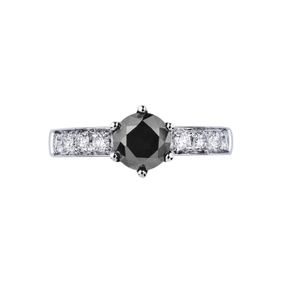 Bague solitaire en or blanc 18k et diamant noir