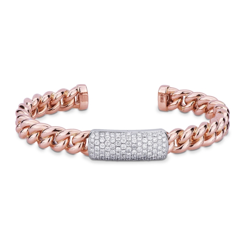 Bracelet groumette en or blanc et rose 18k avec pavé de diamants