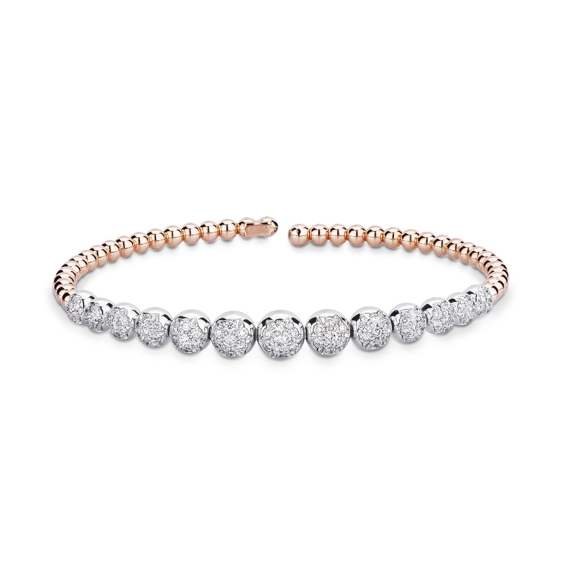 Bracelet semi-rigide en or blanc et rose 18k avec sphères de diamants