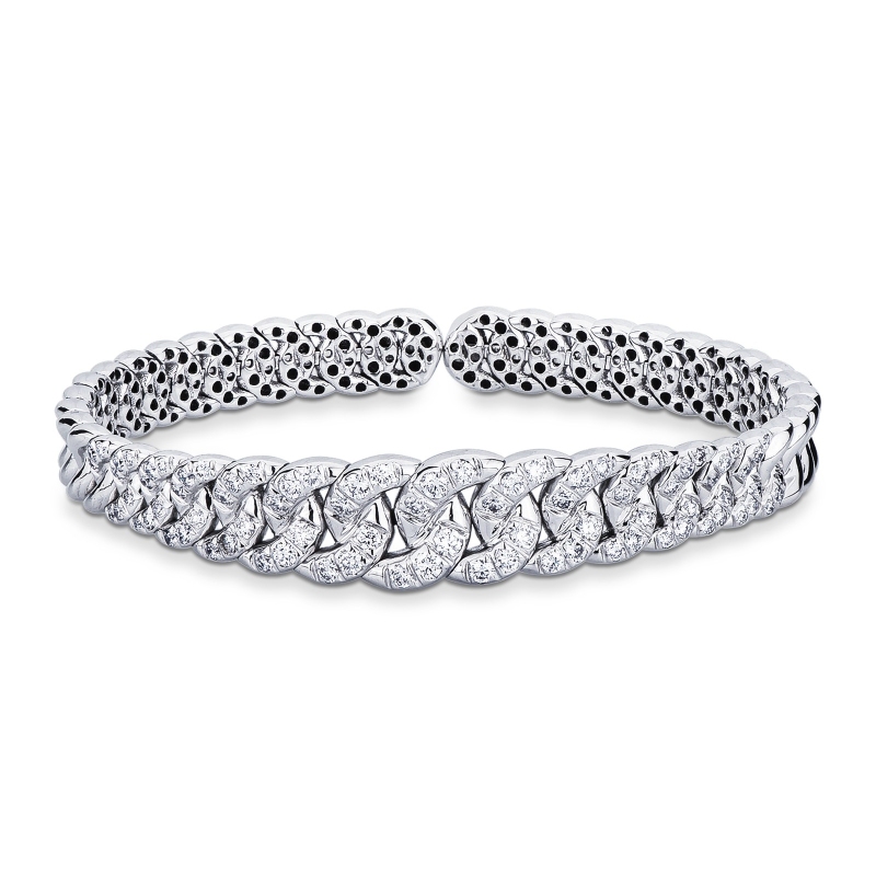 Bracelet semi-rigide groumette en or blanc 18k avec diamants