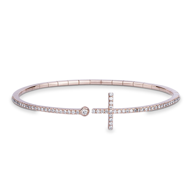Bracelet en or rose 18 carats avec croix incrustée de diamants