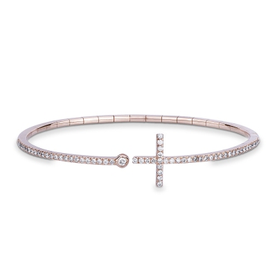 Bracelet en or rose 18 carats avec croix incrustée de diamants