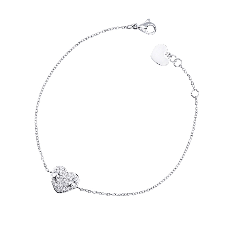 Bracelet en or blanc 18k avec cœur pavé de diamants