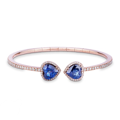 Bracelet en or rose avec saphirs cœur et diamants