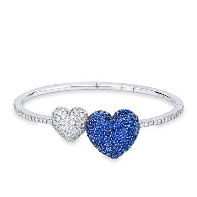 Bracelet semirigide en or blanc 18k saphirs bleus et diamants