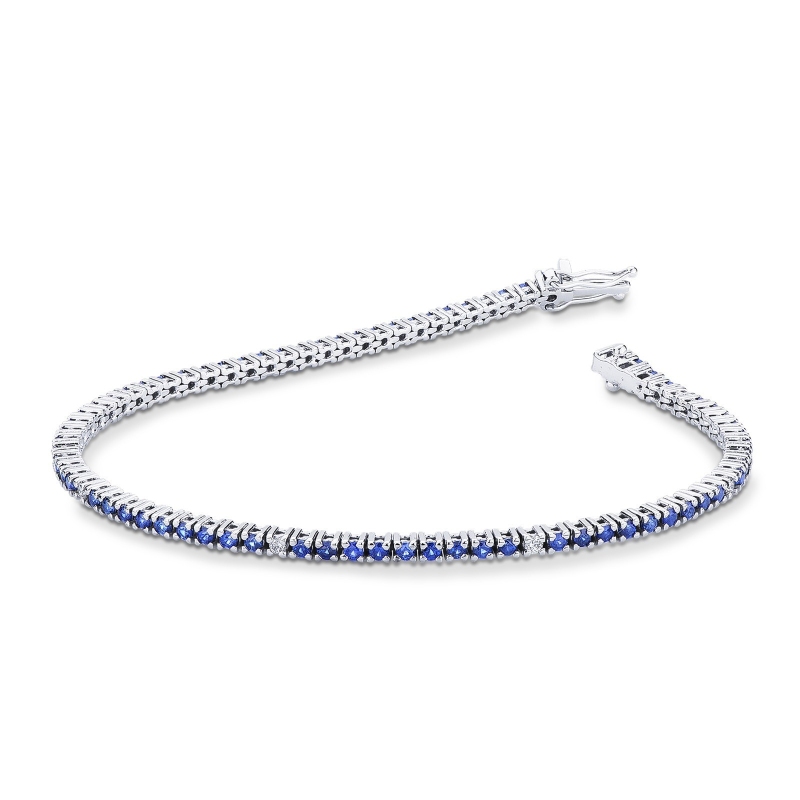 Bracelet Tennis en or blanc 18k avec saphirs bleus et diamants