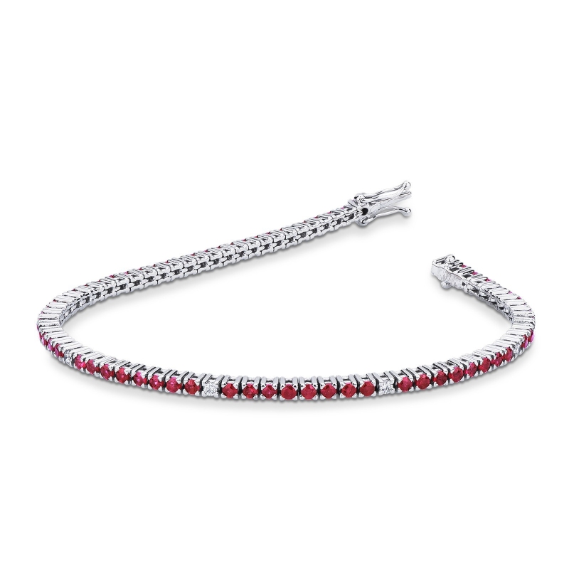 Bracelet tennis en or blanc 750 avec rubis et diamants