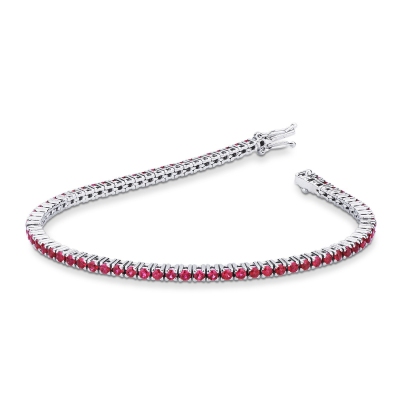 Bracelet Tennis fin en or blanc 18k avec rubis
