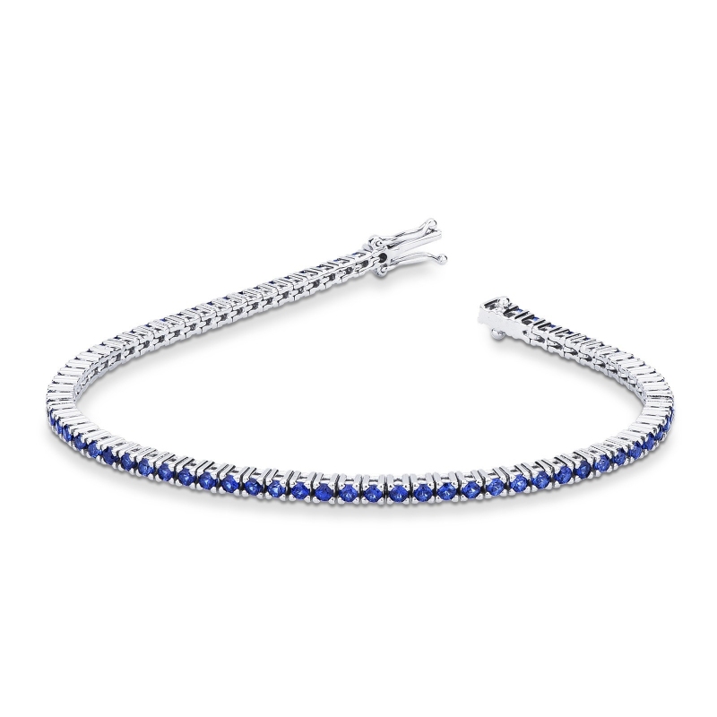 Bracelet Tennis en or blanc 18k avec saphirs bleus