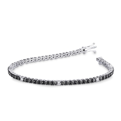 Bracelet tennis à fil en or blanc 18k diamants noirs et diamants brillant