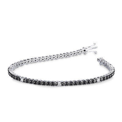 Bracelet tennis à fil en or blanc 18k diamants noirs et diamants brillant