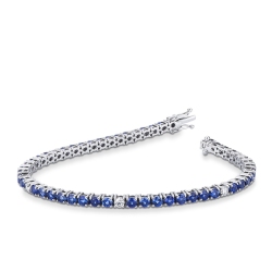 Bracelet tennis à fil en or blanc 18k avec saphirs bleus et diamants