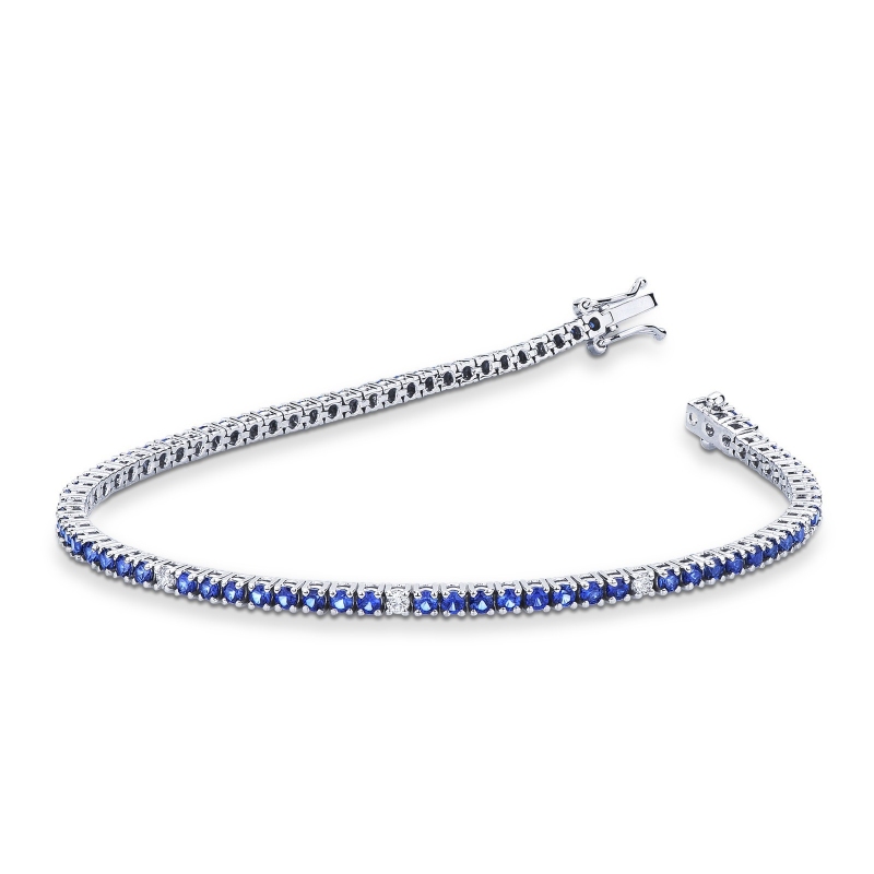 Bracelet Tennis en or blanc 18k avec diamants et saphirs bleus