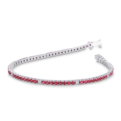 Bracelet en Or Blanc 18k avec Rubis et Diamants