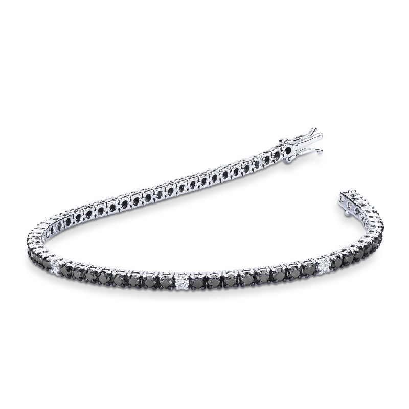 Bracelet Tennis en Or 18k avec Diamants Noirs et Blancs